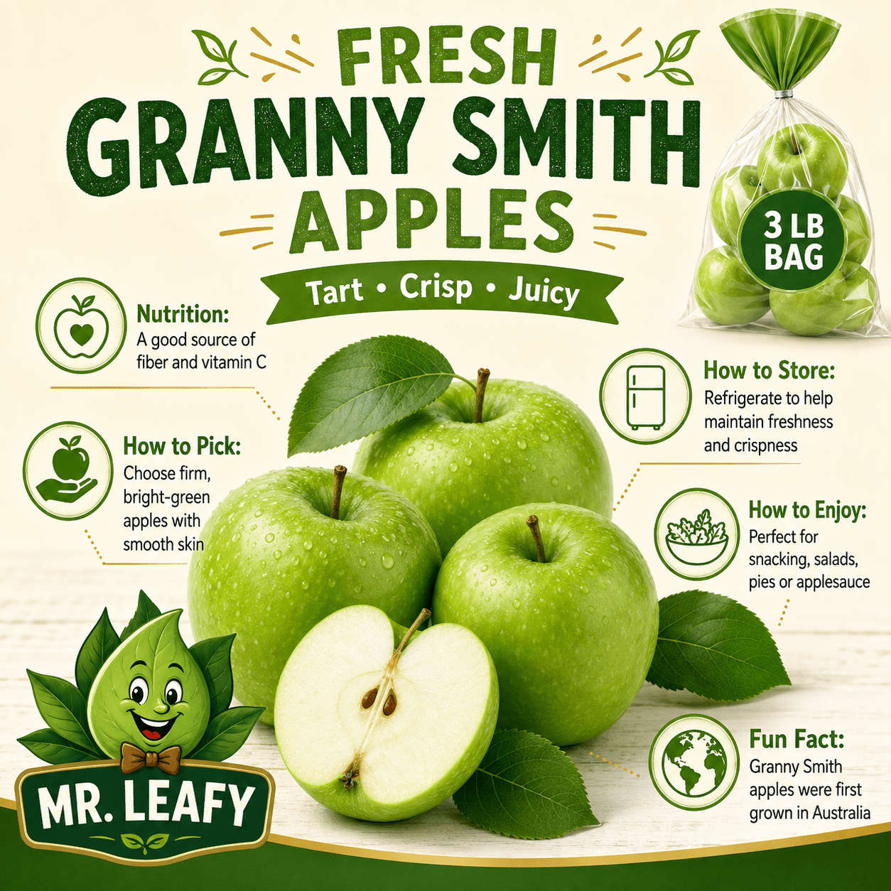 Fresh Granny Smith Apples – Tart & Crisp, 3 lb Bag - Mr. Leafy